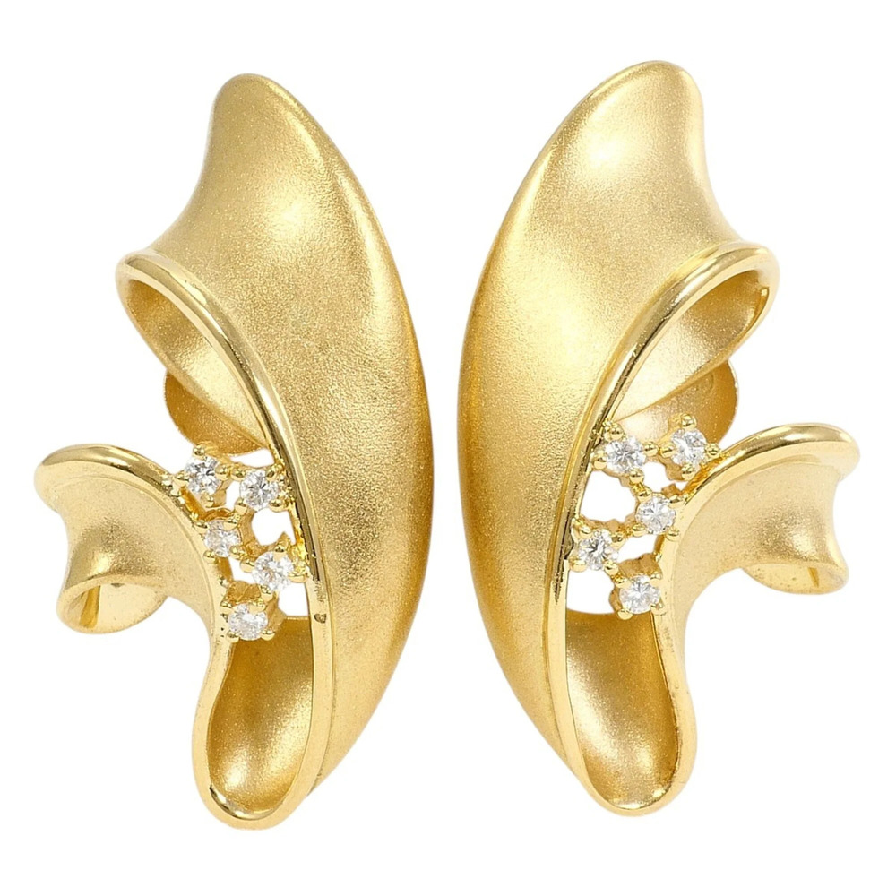 18K (18-karat) Yellow Gold Earrings with 0.06ct Diamonds, Total Weight 9.6g, ...
